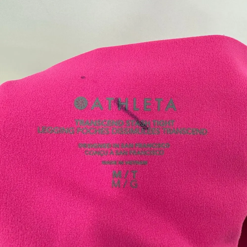 Athleta Transcend Stash Tight Leggings Size M TALL Pink Pockets Ankle Yoga Gym - Picture 6 of 6